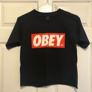 Obey, Small, Black, Crop Top, T-shirt
